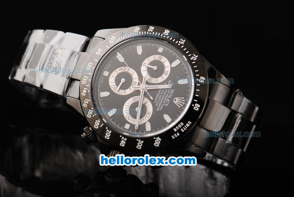 Rolex Daytona Swiss Valjoux 7750 Automatic Movement Full PVD with Black Dial and White Stick Markers - Click Image to Close